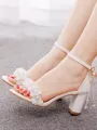 Women's PU With Flower Peep Toe Chunky Heel Wedding Shoes