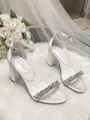 Women's Satin With Rhinestone Peep Toe Chunky Heel Wedding Shoes