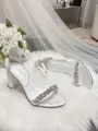 Women's Satin With Rhinestone Peep Toe Chunky Heel Wedding Shoes