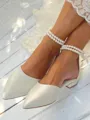 Women's PU With Pearl Closed Toe Flat Heel Wedding Shoes
