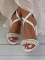 Women's PU With Pearl Peep Toe Chunky Heel Wedding Shoes