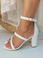 Women's PU With Flower Peep Toe Chunky Heel Wedding Shoes