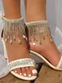 Women's PU With Tassel Peep Toe Chunky Heel Wedding Shoes