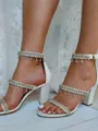 Women's PU With Rhinestone Peep Toe Chunky Heel Wedding Shoes