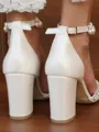 Women's PU With Pearl Closed Toe Chunky Heel Wedding Shoes