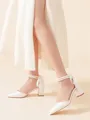 Women's Satin Closed Toe With Pearl Chunky Heel Wedding Shoes