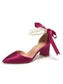 Women's Satin Closed Toe With Pearl Chunky Heel Wedding Shoes