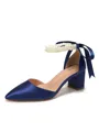 Women's Satin Closed Toe With Pearl Chunky Heel Wedding Shoes