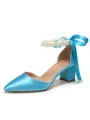 Women's Satin Closed Toe With Pearl Chunky Heel Wedding Shoes