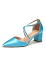 Women's Satin Closed Toe Chunky Heel Wedding Shoes