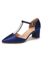 Women's Satin Closed Toe With Pearl Chunky Heel Wedding Shoes