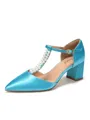 Women's Satin Closed Toe With Pearl Chunky Heel Wedding Shoes