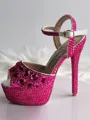 Women's PU Peep Toe With Rhinestone Stiletto Heel Shoes