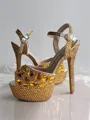 Women's PU Peep Toe With Rhinestone Stiletto Heel Shoes