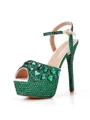 Women's PU Peep Toe With Rhinestone Stiletto Heel Shoes