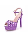 Women's PU Peep Toe With Rhinestone Stiletto Heel Shoes