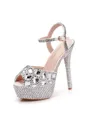Women's PU Peep Toe With Rhinestone Stiletto Heel Shoes