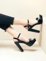 Women's Peep Toe Chunky Heel Shoes