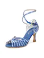 Women's Satin Peep Toe With Rhinestone Stiletto Heel Shoes