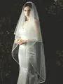 Classic Tulle Two Tier Waltz Wedding Veils With Ribbon Edge