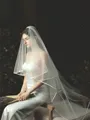Classic Tulle Two Tier Waltz Wedding Veils With Ribbon Edge
