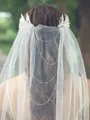 Fancy Tulle One-Tier Chapel Bridal Veils With Beading
