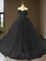 Cute Ball-Gown Princess Off-the-Shoulder Sleeveless Chapel Train Tulle Prom Dress With Applique