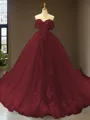 Cute Ball-Gown Princess Off-the-Shoulder Sleeveless Chapel Train Tulle Prom Dress With Applique