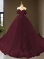 Cute Ball-Gown Princess Off-the-Shoulder Sleeveless Chapel Train Tulle Prom Dress With Applique
