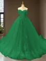 Cute Ball-Gown Princess Off-the-Shoulder Sleeveless Chapel Train Tulle Prom Dress With Applique