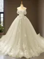 Cute Ball-Gown Princess Off-the-Shoulder Sleeveless Chapel Train Tulle Prom Dress With Applique