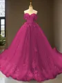 Cute Ball-Gown Princess Off-the-Shoulder Sleeveless Chapel Train Tulle Prom Dress With Applique