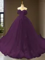 Cute Ball-Gown Princess Off-the-Shoulder Sleeveless Chapel Train Tulle Prom Dress With Applique