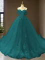 Cute Ball-Gown Princess Off-the-Shoulder Sleeveless Chapel Train Tulle Prom Dress With Applique