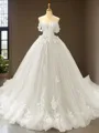 Cute Ball-Gown Princess Off-the-Shoulder Sleeveless Chapel Train Tulle Prom Dress With Applique