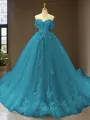 Cute Ball-Gown Princess Off-the-Shoulder Sleeveless Chapel Train Tulle Prom Dress With Applique