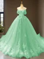 Cute Ball-Gown Princess Off-the-Shoulder Sleeveless Chapel Train Tulle Prom Dress With Applique