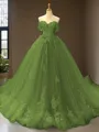 Cute Ball-Gown Princess Off-the-Shoulder Sleeveless Chapel Train Tulle Prom Dress With Applique