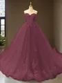 Cute Ball-Gown Princess Off-the-Shoulder Sleeveless Chapel Train Tulle Prom Dress With Applique