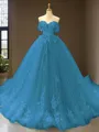 Cute Ball-Gown Princess Off-the-Shoulder Sleeveless Chapel Train Tulle Prom Dress With Applique
