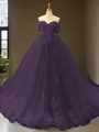 Cute Ball-Gown Princess Off-the-Shoulder Sleeveless Chapel Train Tulle Prom Dress With Applique