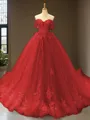 Cute Ball-Gown Princess Off-the-Shoulder Sleeveless Chapel Train Tulle Prom Dress With Applique