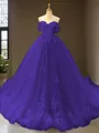 Cute Ball-Gown Princess Off-the-Shoulder Sleeveless Chapel Train Tulle Prom Dress With Applique