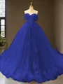 Cute Ball-Gown Princess Off-the-Shoulder Sleeveless Chapel Train Tulle Prom Dress With Applique