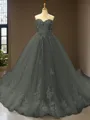 Cute Ball-Gown Princess Off-the-Shoulder Sleeveless Chapel Train Tulle Prom Dress With Applique