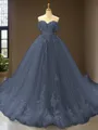 Cute Ball-Gown Princess Off-the-Shoulder Sleeveless Chapel Train Tulle Prom Dress With Applique
