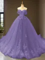 Cute Ball-Gown Princess Off-the-Shoulder Sleeveless Chapel Train Tulle Prom Dress With Applique