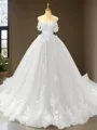 Cute Ball-Gown Princess Off-the-Shoulder Sleeveless Chapel Train Tulle Prom Dress With Applique