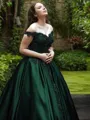 Ball-Gown Gorgeous Off-the-Shoulder Sleeveless Floor-Length Satin Prom Dress With Lace