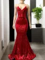 Trumpet/Mermaid Spaghetti Straps Sleeveless Sweep Train Glitter Sequins Prom Dress